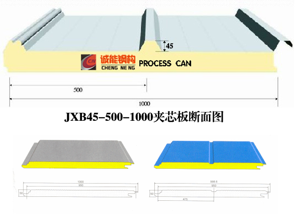 屋面板JXB45-500-1000型保溫夾芯板